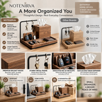 Notenirva Modern Wooden EDC Valet Station – Solid Walnut & Matte Black Metal Key Holder, Tissue Dispenser, and Wallet Catchall