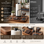 Notenirva Modern Walnut Wood & Metal Valet Station – Paper Towel Dispenser, Watch Display Stand & Desktop Organizer Tray