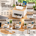 notenirva Modern Nordic Tissue Box Organizer with Natural Wood Lid & Drawer – Minimalist Desktop Caddy for Living Room, Bedroom & Vanity