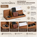 notenirva 4-in-1 Wooden Entryway Organizer & Valet Tray – Walnut Finish Catchall with Mail Sorter, Phone Stand, Wallet Dock & Key Tray (Tray Only)
