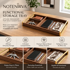 notenirva Walnut Wood Valet Tray with Brass Accents – 4-Compartment EDC Catchall Tray for Keys, Phone, Wallet & Glasses (Tray Only)