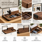 notenirva Entryway Organizer with 5 Metal Key Hooks – Walnut Wood Mail Sorter & EDC Valet Tray for Console Table & Office Desk (Organizer Only)