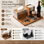 notenirva Handcrafted Acacia Wood Desktop Valet Station – Tissue Dispenser, Wine Cradle, Phone Stand & EDC Catchall for Dining & Console Table