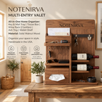 notenirva Modern Wooden Entryway Command Center – 2-Bottle Wine Storage, Key Holder, Letter Sorter & Tissue Dispenser for Console Table