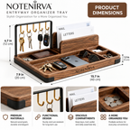 notenirva Entryway Organizer with 5 Metal Key Hooks – Walnut Wood Mail Sorter & EDC Valet Tray for Console Table & Office Desk (Organizer Only)