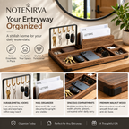 notenirva Entryway Organizer with 5 Metal Key Hooks – Walnut Wood Mail Sorter & EDC Valet Tray for Console Table & Office Desk (Organizer Only)
