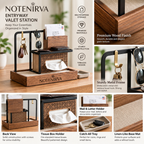 Notenirva Modern Multi-Tier EDC Valet Station – Entryway Mail Holder, Key Rack, Glasses Stand & Tissue Box Cover for Console Table