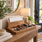 Notenirva Modern Acacia Wood EDC Valet Tray – Desktop Mail Sorter, Sunglasses & Watch Station, Phone Stand Catchall