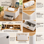 notenirva Modern Nordic Tissue Box Organizer with Natural Wood Lid & Drawer – Minimalist Desktop Caddy for Living Room, Bedroom & Vanity