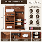 notenirva Modern Wooden Entryway Command Center – 2-Bottle Wine Storage, Key Holder, Letter Sorter & Tissue Dispenser for Console Table