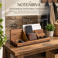 notenirva 4-in-1 Wooden Entryway Organizer & Valet Tray – Walnut Finish Catchall with Mail Sorter, Phone Stand, Wallet Dock & Key Tray (Tray Only)