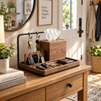 Notenirva Modern Wooden EDC Valet Station – Solid Walnut & Matte Black Metal Key Holder, Tissue Dispenser, and Wallet Catchall