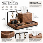 Notenirva Modern Wooden EDC Valet Station – Solid Walnut & Matte Black Metal Key Holder, Tissue Dispenser, and Wallet Catchall