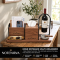 notenirva Modern Walnut Wood & Metal Entryway Command Center – Mail Holder, Facial Tissue Dispenser, Wine Bottle Stand & Brass Catchall Tray