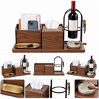 notenirva Modern Walnut Wood & Metal Entryway Command Center – Mail Holder, Facial Tissue Dispenser, Wine Bottle Stand & Brass Catchall Tray