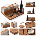 notenirva Handcrafted Acacia Wood Desktop Valet Station – Tissue Dispenser, Wine Cradle, Phone Stand & EDC Catchall for Dining & Console Table