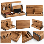 notenirva Modern Handcrafted Wood EDC Valet Station – Entryway Mail Sorter, Key Rack, Phone Dock & Pen Rest for Home & Office