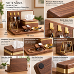 notenirva Modern Walnut Wood EDC Valet Station – Entryway Key Rack, Facial Tissue Dispenser, Watch Stand & Brass Coin Dish