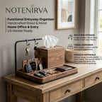 Notenirva Modern Wooden EDC Valet Station – Solid Walnut & Matte Black Metal Key Holder, Tissue Dispenser, and Wallet Catchall