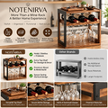 Notenirva Countertop Wine Rack & Glass Holder – Modern Wood & Metal Freestanding Wine Organizer (Holds 3 Bottles + 4 Stemmed Glasses)