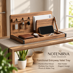 notenirva Modern Handcrafted Wood EDC Valet Station – Entryway Mail Sorter, Key Rack, Phone Dock & Pen Rest for Home & Office