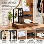 Notenirva Modern Multi-Tier EDC Valet Station – Entryway Mail Holder, Key Rack, Glasses Stand & Tissue Box Cover for Console Table
