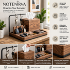 Notenirva Modern Wooden EDC Valet Station – Solid Walnut & Matte Black Metal Key Holder, Tissue Dispenser, and Wallet Catchall